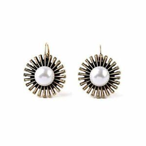 Pearl Sunflower Vintage Gold Leverback Earrings